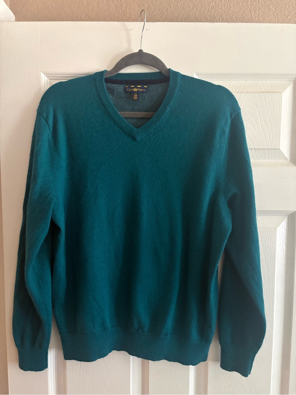 Club Room 52% merino wool pullover v neck sweater teal long sleeve men's M
